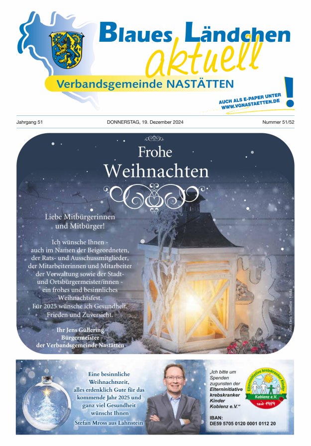 Blaues Ländchen aktuell - Heimat- u Bürgerzeitung VG Nastätten Titelblatt 51/2024