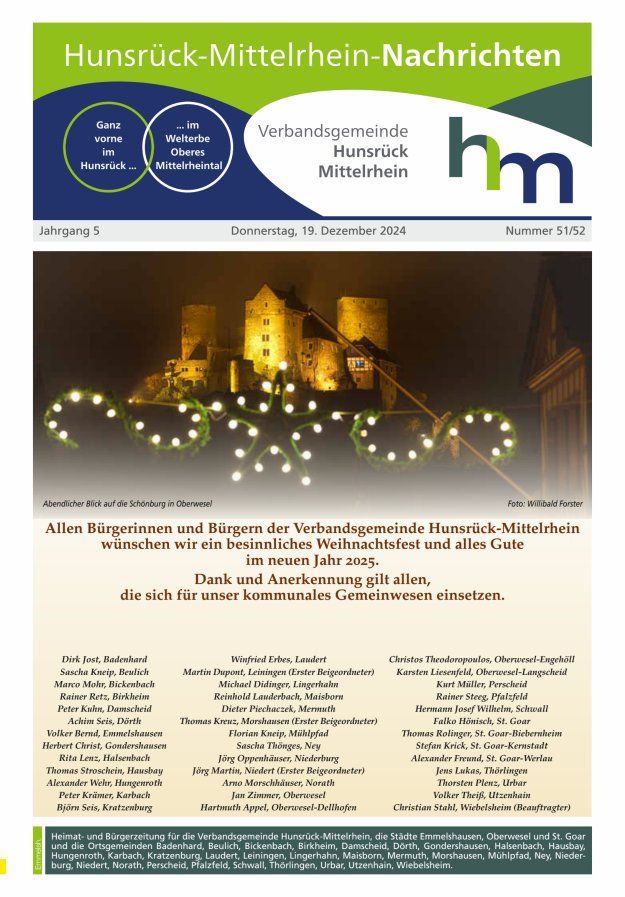 Hunsrück-Mittelrhein Nachrichten Ausgabe Emmelshausen Titelblatt 51/2024