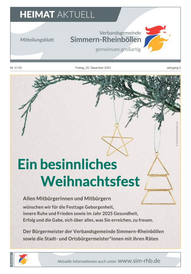 Heimat Aktuell Mitteilungsblatt der VG Simmern-Rheinböllen-Ausg Rheinböllen Titelblatt 51/2024