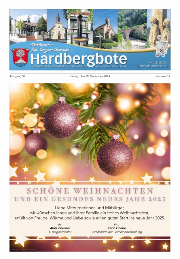 Hardbergbote - Mitteilungsblatt der Gemeinde Abtsteinach Titelblatt 51/2024