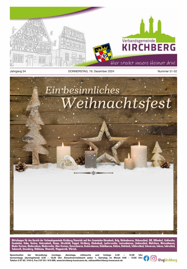 Mitteilungen der Verbandsgemeinde Kirchberg Hunsrück Titelblatt 51/2024