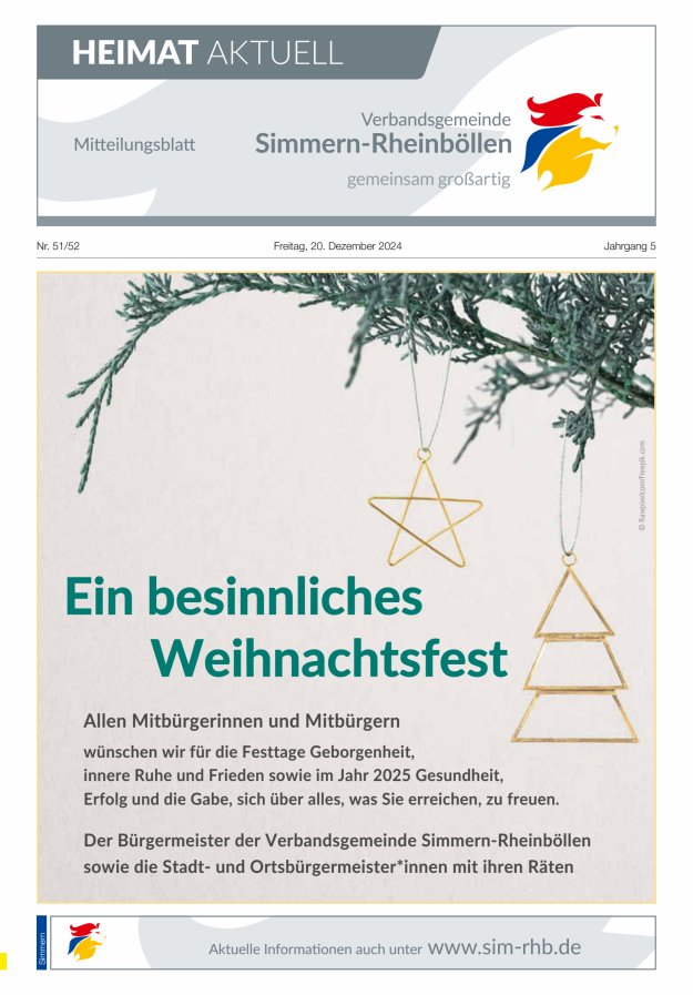 Heimat Aktuell - Mitteilungsbl der VG Simmern-Rheinböllen Ausg Simmern Titelblatt 51/2024