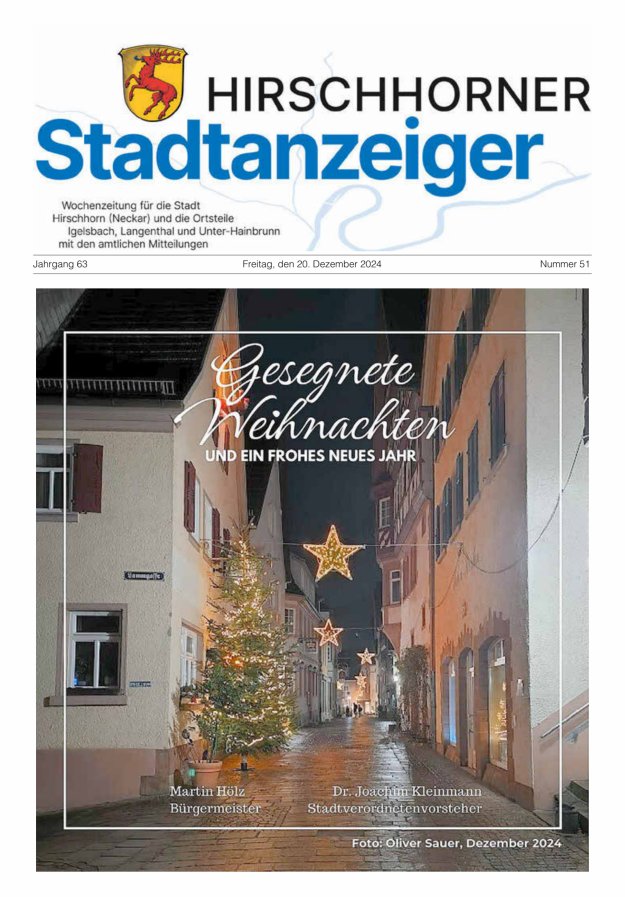 Hirschhorner Stadtanzeiger Titelblatt 51/2024