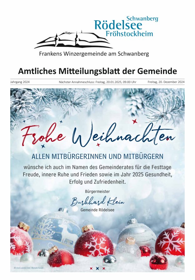 Amtliches Mitteilungsblatt der Gemeinde Rödelsee Titelblatt 12/2024