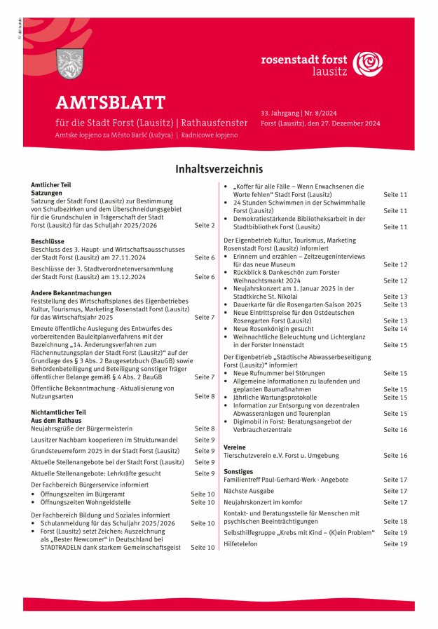 Amtsblatt für die Stadt Forst (Lausitz) Titelblatt 08/2024