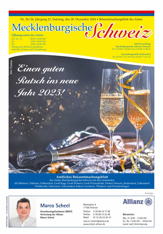 Bekanntmachungsblatt des Amtes Mecklenburgische Schweiz Titelblatt 26/2024