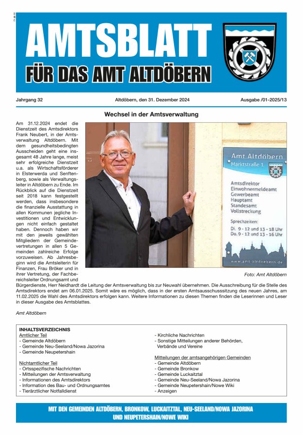 Amtsblatt für das Amt Altdöbern Titelblatt 13/2025