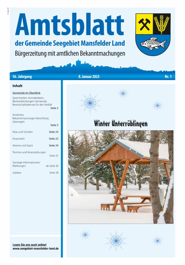 Amtsblatt der Gemeinde Seegebiet Mansfelder Land Titelblatt 01/2025