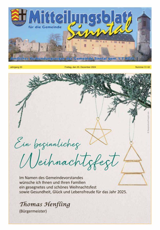 Mitteilungsblatt für die Gemeinde Sinntal Titelblatt 51/2024