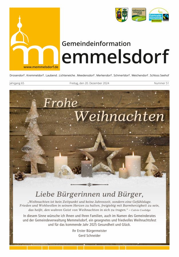 Mitteilungsblatt der Gemeinde Memmelsdorf Titelblatt 51/2024