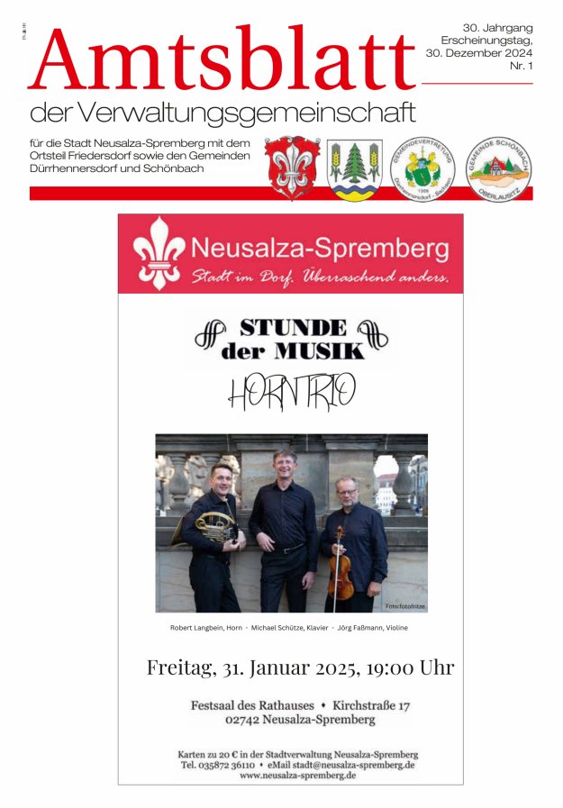 Amtsblatt der Verwaltungsgemeinschaft für die Stadt Neusalza-Spremberg Titelblatt 01/2025