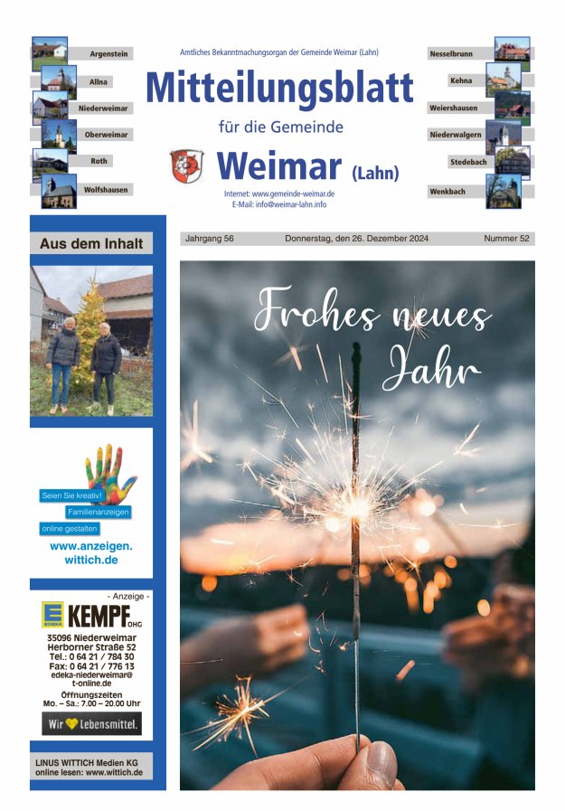 Mitteilungsblatt für die Gemeinde Weimar Titelblatt 52/2024