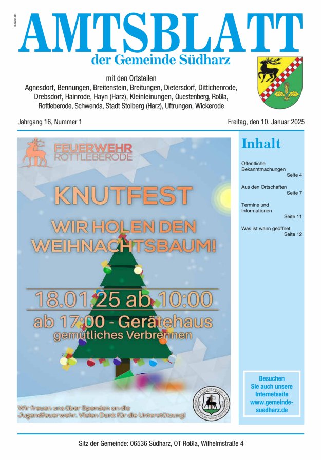 Amtsblatt der Gemeinde Südharz Titelblatt 01/2025