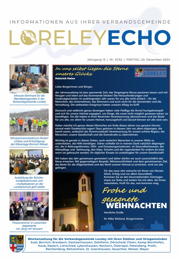 Loreley-Echo - Mitteilungsblatt der Verbandsgemeinde Loreley Titelblatt 51/2024