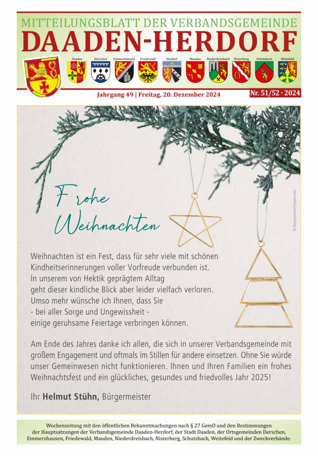 Mitteilungsblatt der Verbandsgemeinde Daaden-Herdorf Titelblatt 51/2024