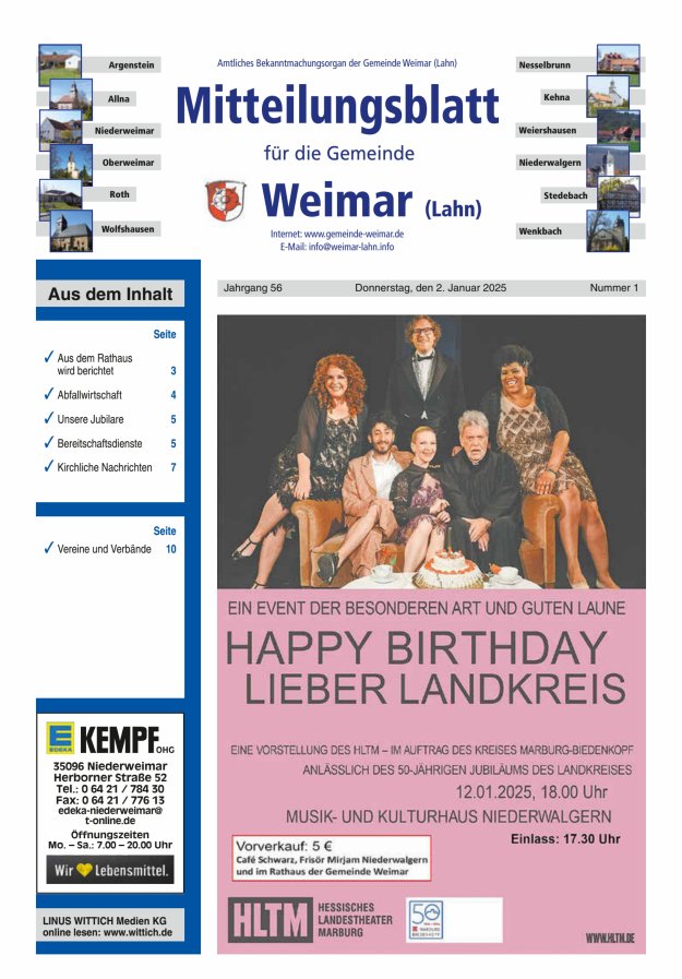 Mitteilungsblatt für die Gemeinde Weimar Titelblatt 01/2025