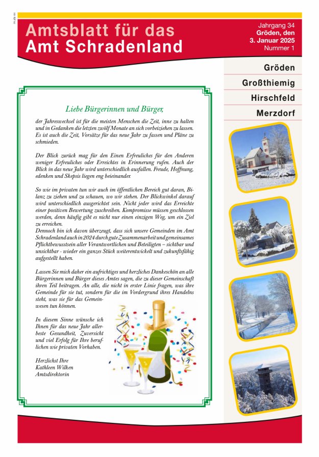 Amtsblatt für das Amt Schradenland Titelblatt 01/2025