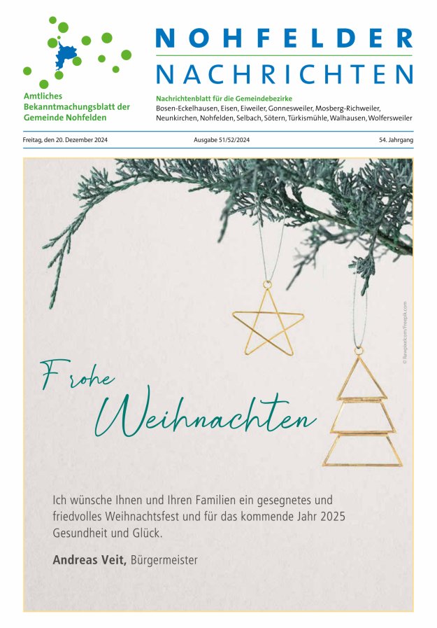 Nohfelder Nachrichten Titelblatt 51/2024