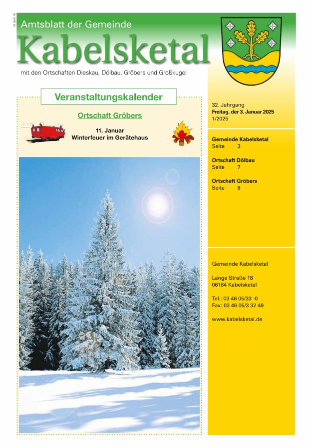 Amtsblatt der Gemeinde Kabelsketal mit den Ortsteilen Titelblatt 01/2025
