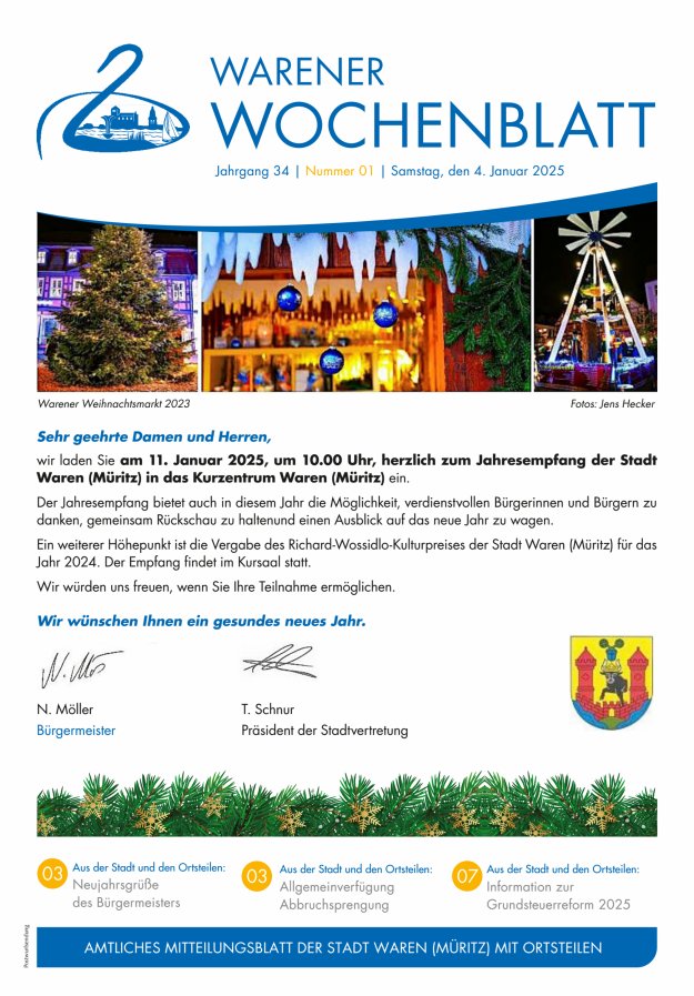Warener Wochenblatt Titelblatt 01/2025
