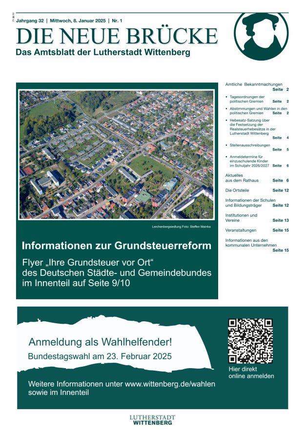 Die neue Brücke – Das Amtsblatt der Lutherstadt Wittenberg Titelblatt 01/2025