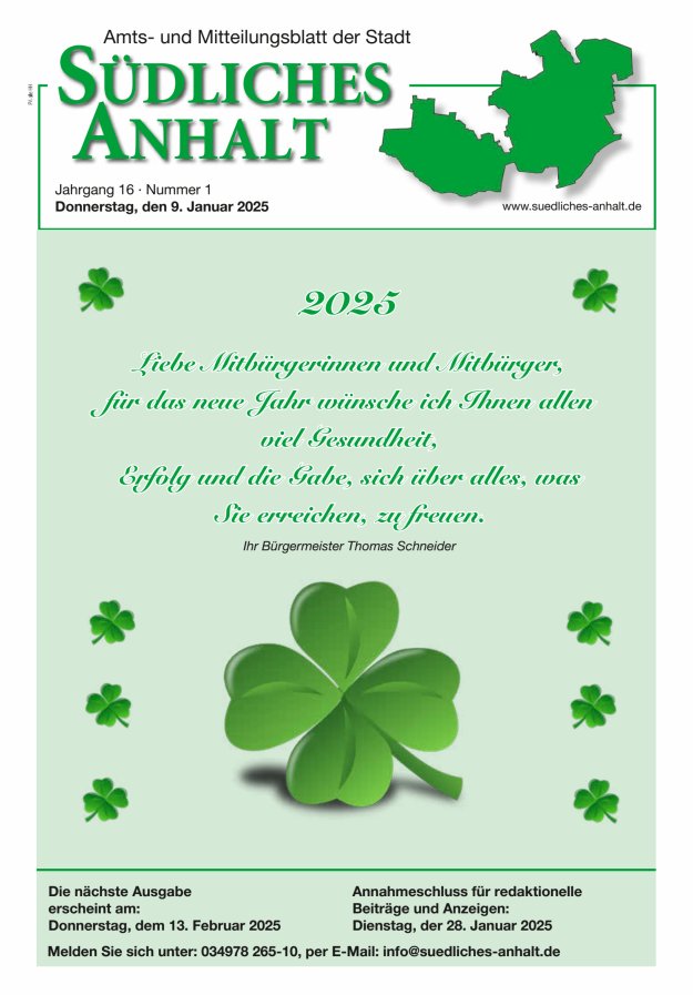 Amts- und Mitteilungsblatt der Stadt Südliches Anhalt Titelblatt 01/2025