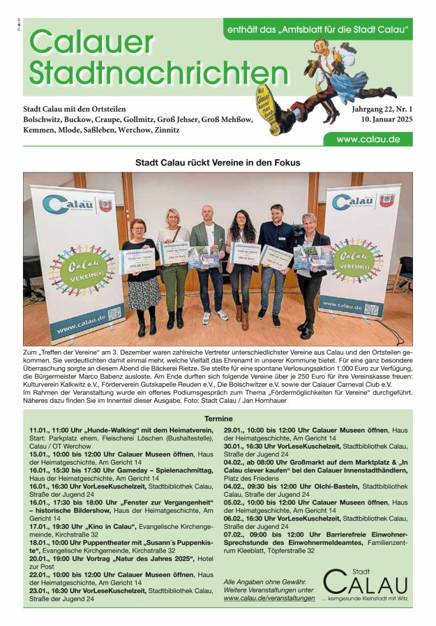 Calauer Stadtnachrichten  Titelblatt 01/2025