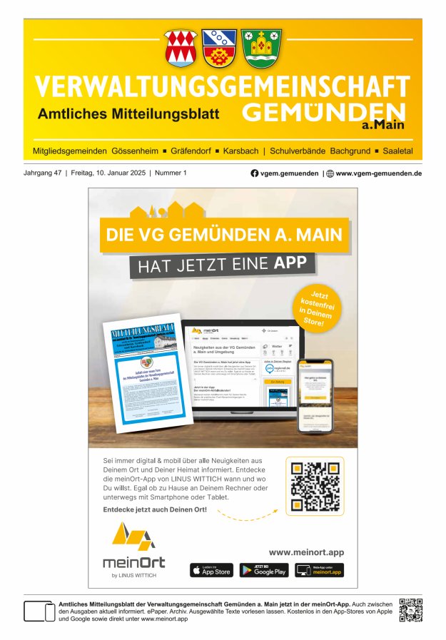 Mitteilungsblatt der VG Gemünden a Main Titelblatt 01/2025
