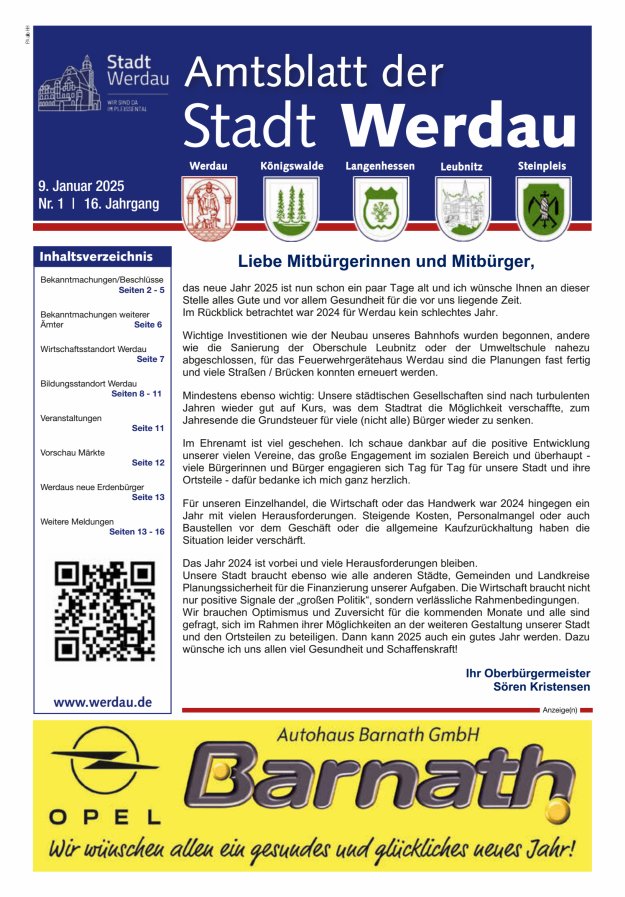 Amtsblatt der Stadt Werdau Titelblatt 01/2025