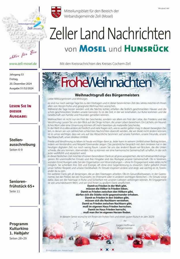 Zeller Land Nachrichten Titelblatt 51/2024