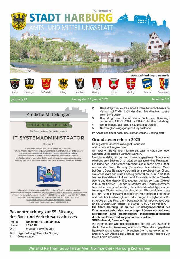 Amts- und Mitteilungsblatt der Stadt Harburg Titelblatt 01/2025