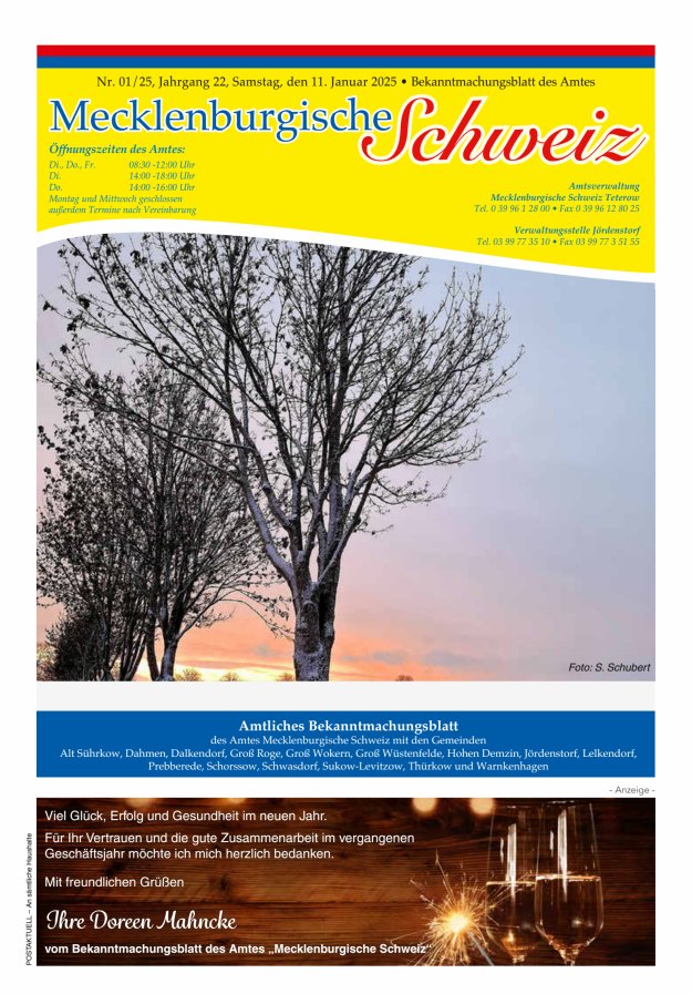 Bekanntmachungsblatt des Amtes Mecklenburgische Schweiz Titelblatt 01/2025