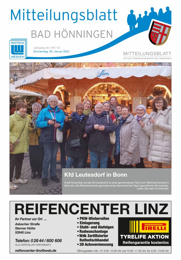 Mitteilungsblatt für den Bereich der Verbandsgemeinde Bad Hönningen Titelblatt 01/2025