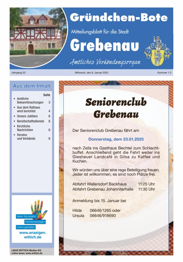 Grebenau - Gründchen Bote - Mitteilungsblatt für die Stadt Grebenau Titelblatt 02/2025