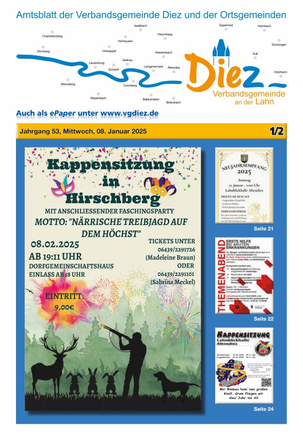 Mitteilungsblatt der Verbandsgemeinde Diez und der Ortsgemeinden Titelblatt 01/2025