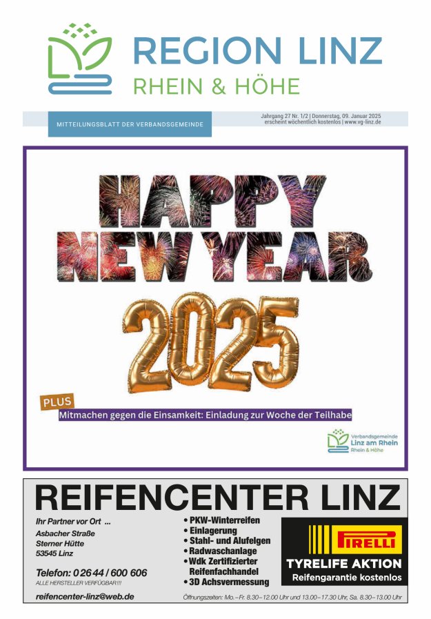 Unsere Verbandsgemeinde Linz am Rhein Titelblatt 01/2025