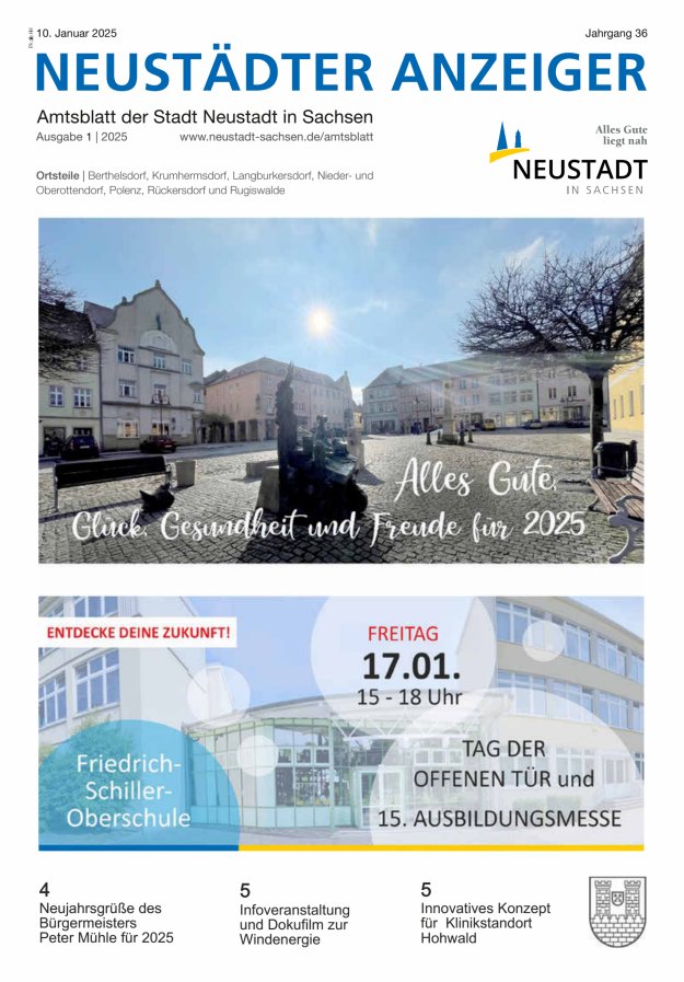 Neustädter Anzeiger - Amts- und Heimatblatt der Stadt Neustadt in Sachsen Titelblatt 01/2025