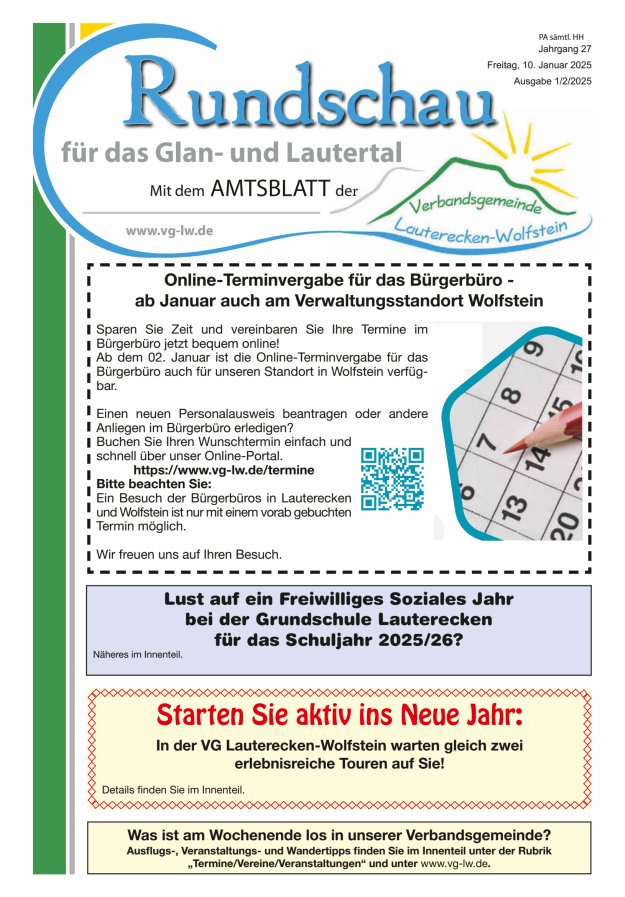 Rundschau für das Glan- und Lautertal Titelblatt 01/2025
