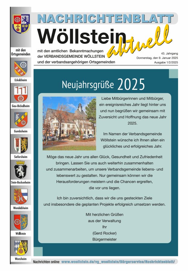 Nachrichtenblatt Wöllstein aktuell Titelblatt 01/2025
