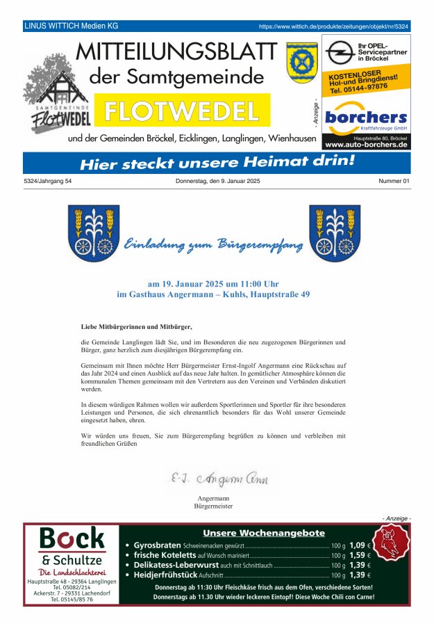 Mitteilungsblatt der Samtgemeinde Flotwedel Titelblatt 01/2025