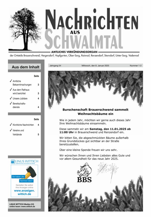 Nachrichten aus Schwalmtal Titelblatt 02/2025