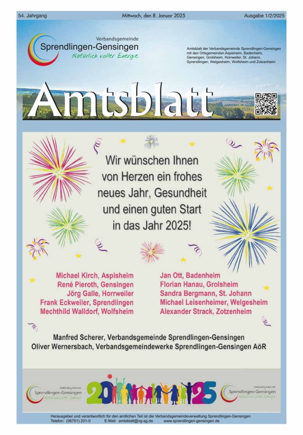 Amtsblatt VG Sprendlingen-Gensingen Titelblatt 01/2025