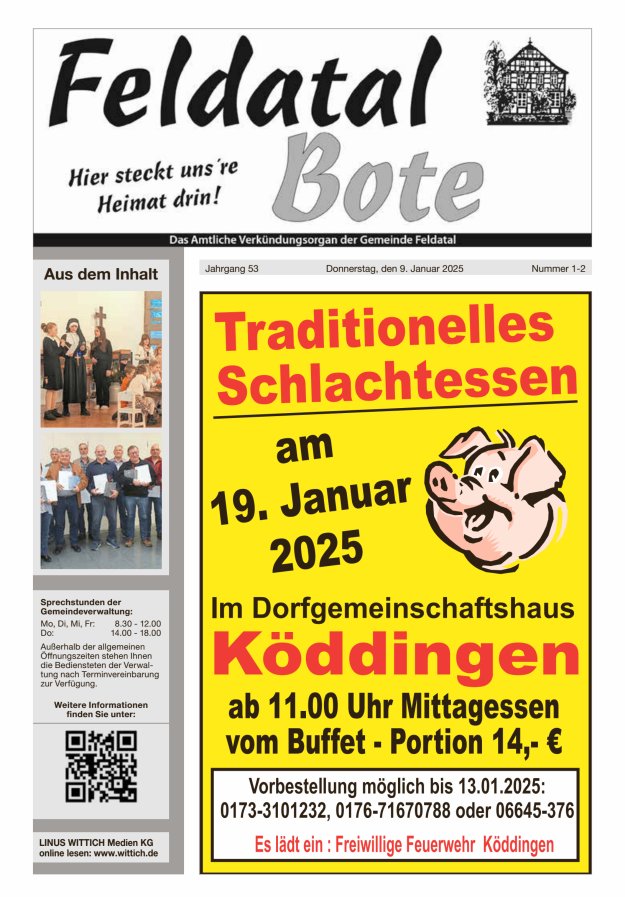 Das Amtliche Verkündungsorgan der Gemeinde Feldatal Titelblatt 02/2025