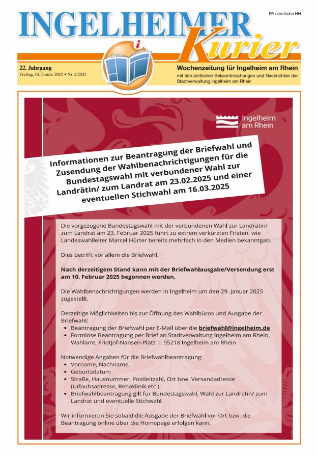 Ingelheimer Kurier Titelblatt 01/2025