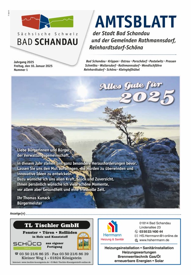 Amtsblatt der Stadt Bad Schandau und der Gemeinden Titelblatt 01/2025