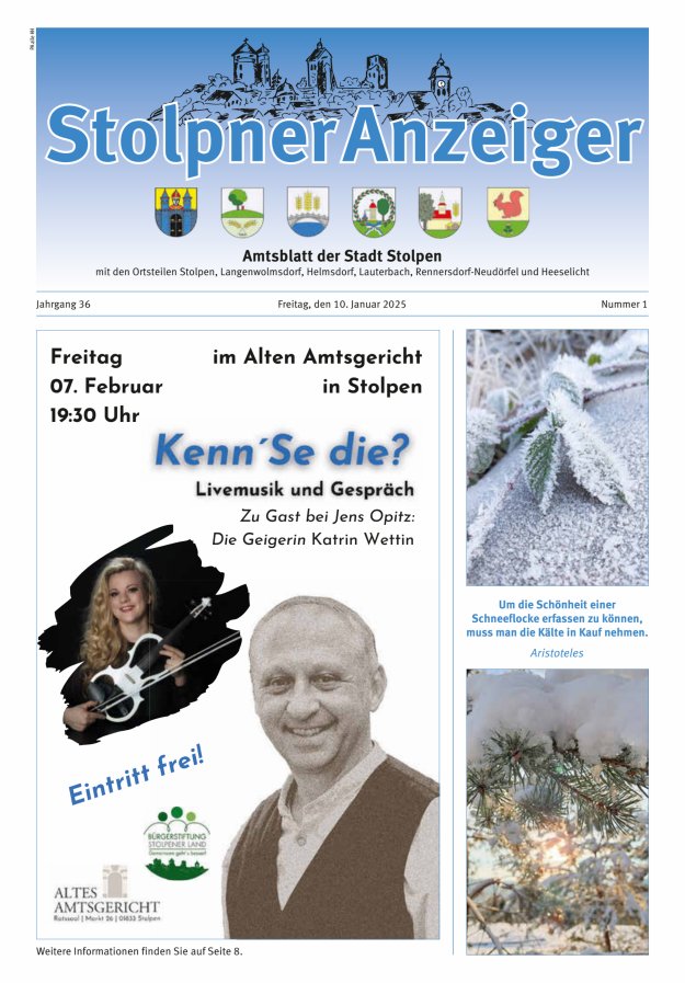 Stolpner Anzeiger - Amtsblatt der Stadt Stolpen mit den Ortsteilen Titelblatt 01/2025