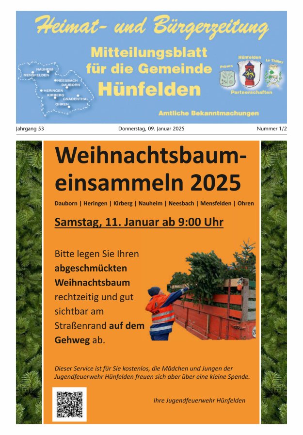 Mitteilungsblatt für die Gemeinde Hünfelden Titelblatt 01/2025
