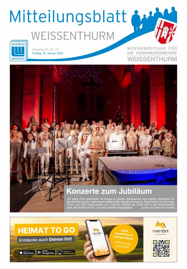 Mitteilungsblatt für den Bereich der Verbandsgemeinde Weißenthurm Titelblatt 01/2025