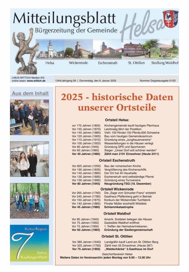 Mitteilungsblatt Helsa Titelblatt 02/2025
