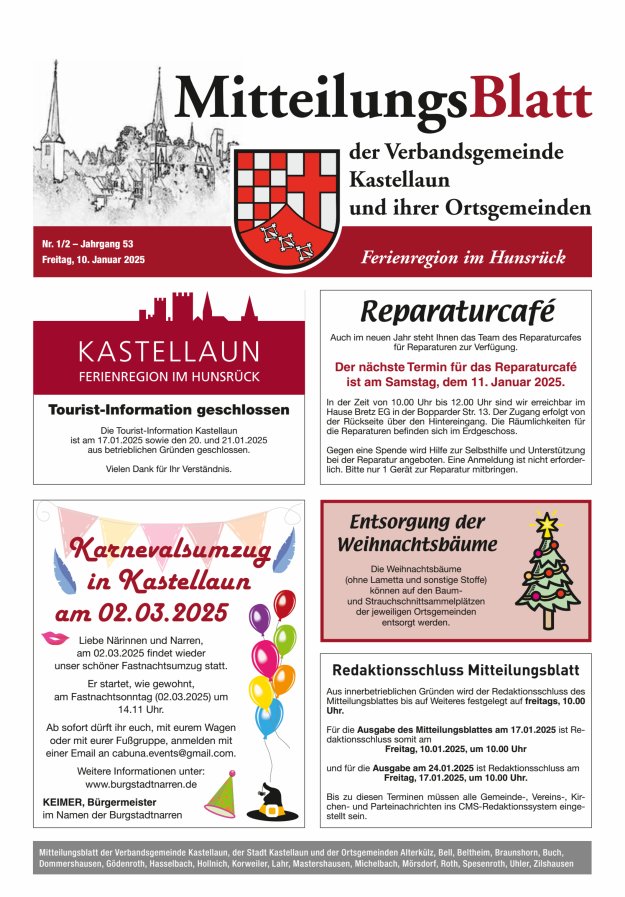 Mitteilungsblatt Kastellaun Titelblatt 01/2025